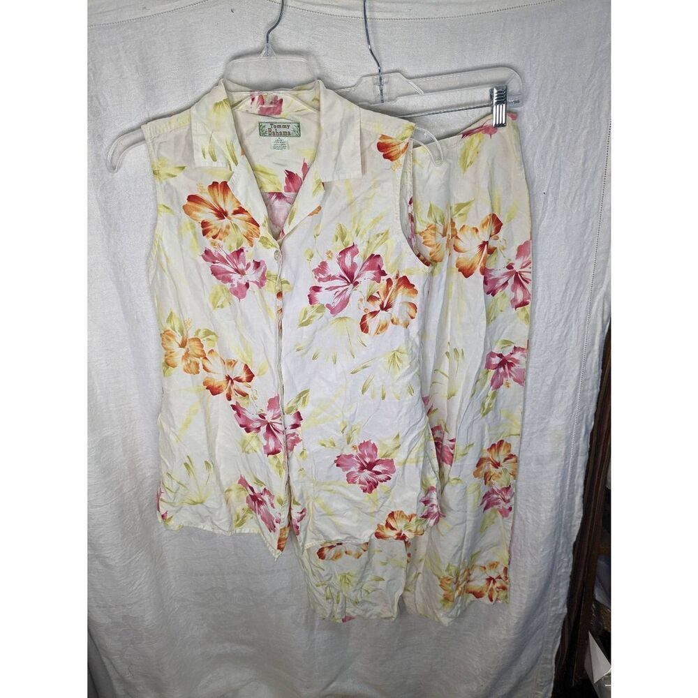 Tommy Bahama Silk Linen Beach Resort Set Button Tank Cropped Pant Small 4 6